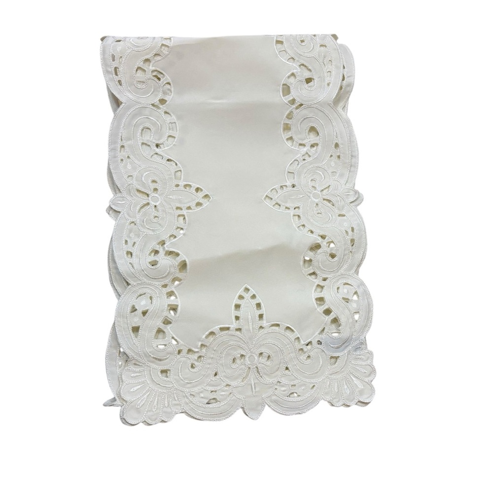 Ivory Max Studio Home Cut Work Embroidery‎ Long Table Runner 89”x14”